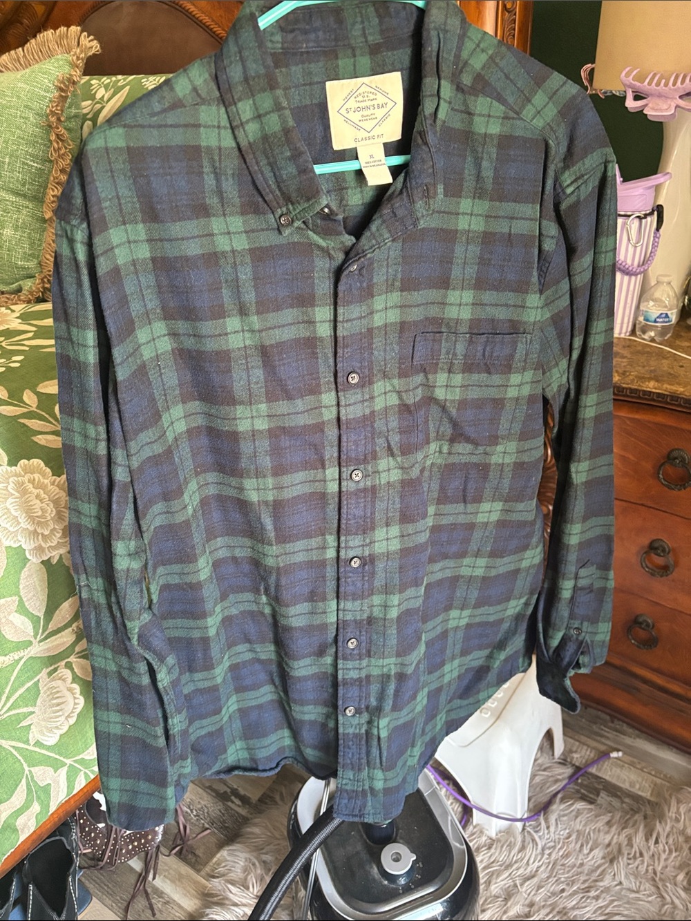 St. John's Bay Men's Blue & Green Plaid Button-Down Shirt